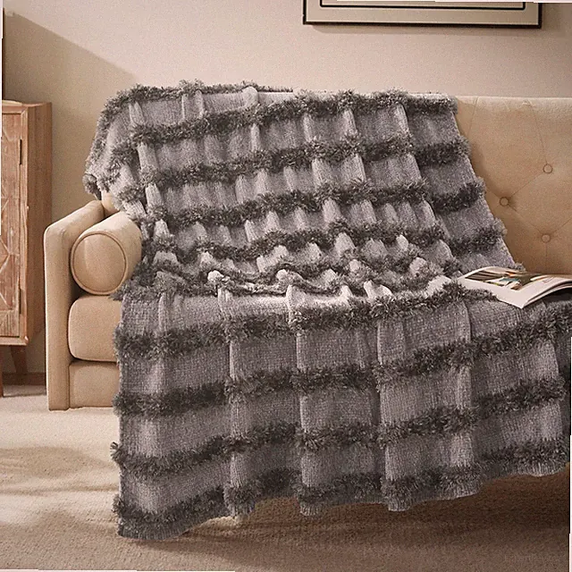 Chenille Throw Blanket for Couch, Soft Farmhouse Blankets for Sofa Chair Bed...