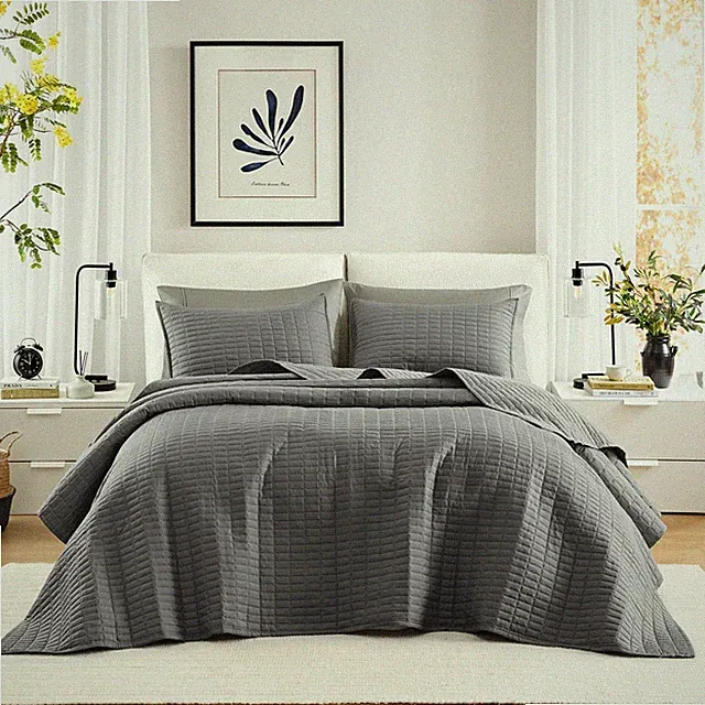 Comfort Spaces Charcoal Oversized Queen Quilt Set 102"x118" Bedspread Quilted...