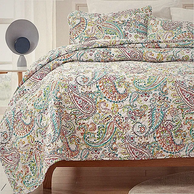 Full Queen Quilt Set Paisley Reversible Lightweight Bedding Coverlet 3 Piece Set