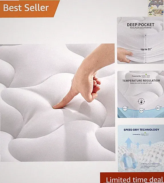 Luxury Full Mattress Topper - Machine Washable Cooling Quilted Cover 8-21 Inch