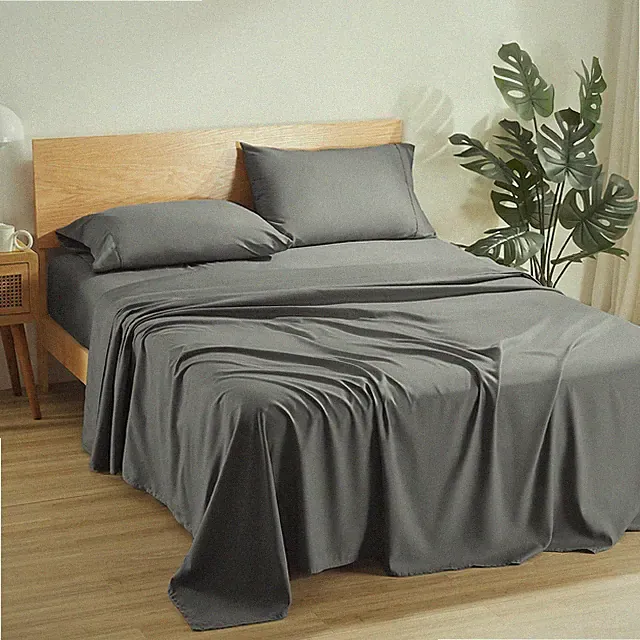 SLEEP ZONE 4 Pieces Bed Sheets and Pillowcase Set for California King, Grey