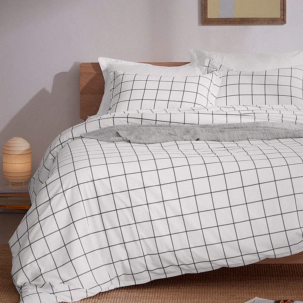SLEEP ZONE Bedding Duvet Cover Sets Printed Grey Grid Pattern 120gsm Ultra So...