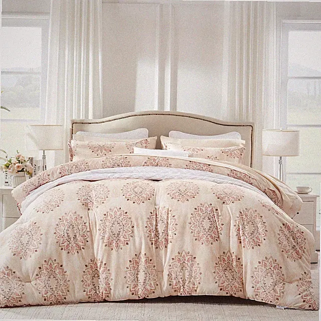 SLEEP ZONE Damask Pattern Beige Twin XL Size Comforter Set Bed in a Bag - Bre...