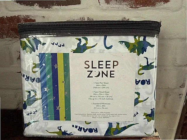 Sleep Zone Kids 3 Piece Sheet Set In Package Dinosaurs Camo Style Blue-Green