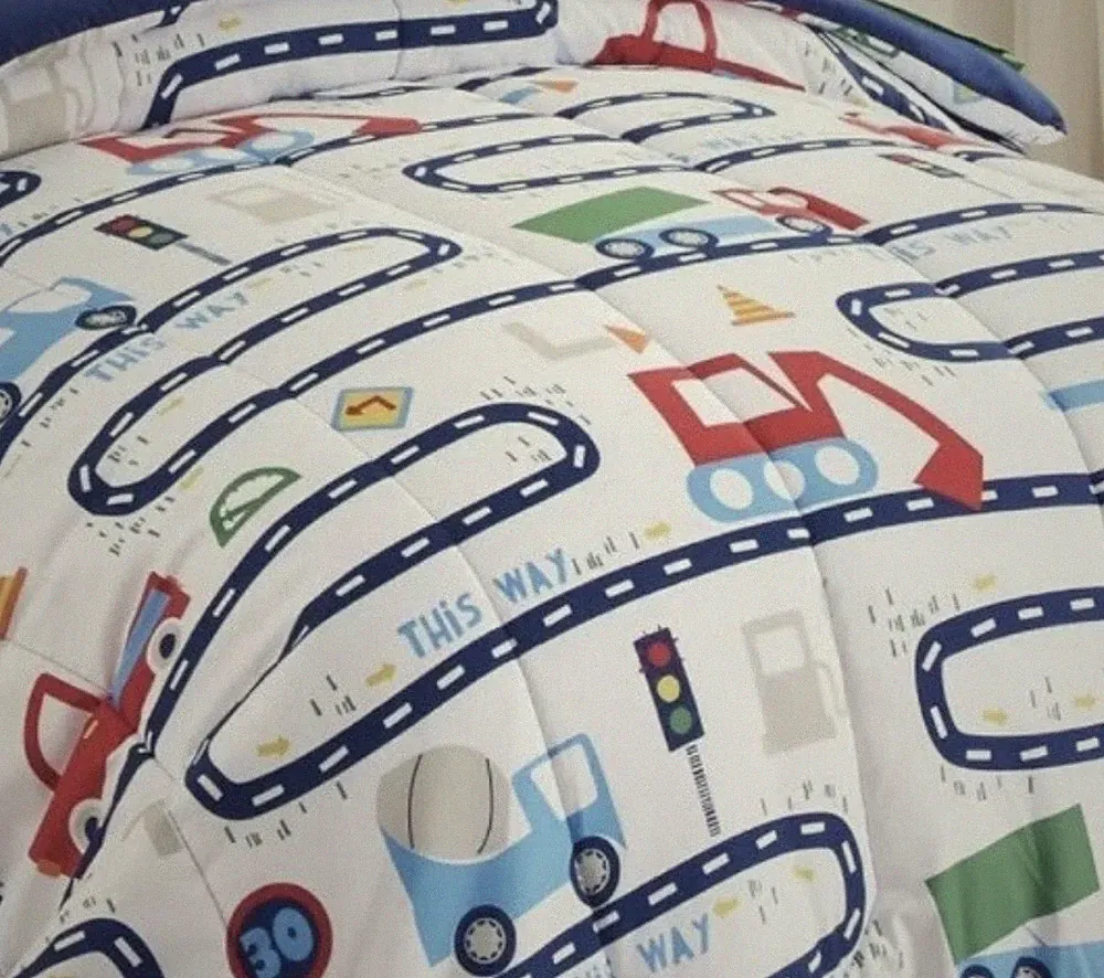 Sleep Zone Kids Bed-in-a-Bag Twin Comforter Set Road Trip Cars Trucks Sheets
