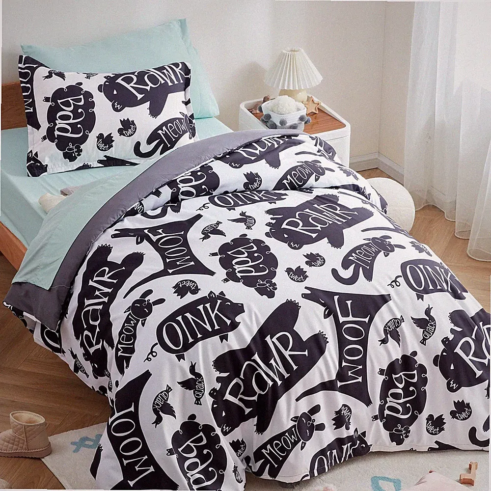 SLEEP ZONE Kids Duvet Cover Set Twin Size 2 Pieces(Black/White Animals