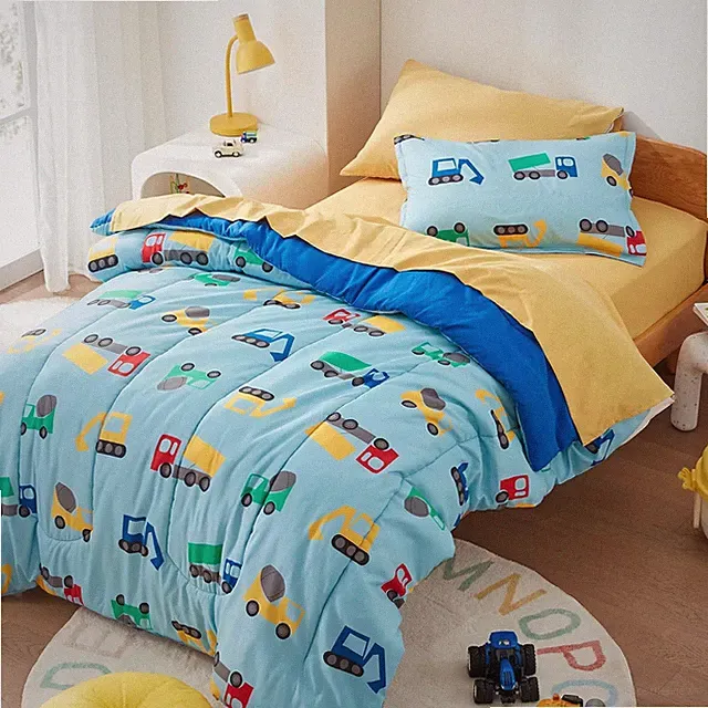 SLEEP ZONE Kids Full/Queen Comforter Set - Construction Truck 7-Piece Microfiber