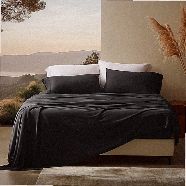 SLEEP ZONE King Sheets Set - 4 Piece Bedding - Jersey Knit King, Black
