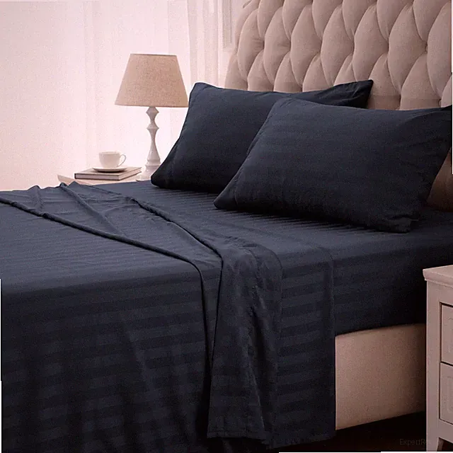 SLEEP ZONE Striped Cooling Queen Sheets Set 4 Piece - Super Soft Fitted Flat