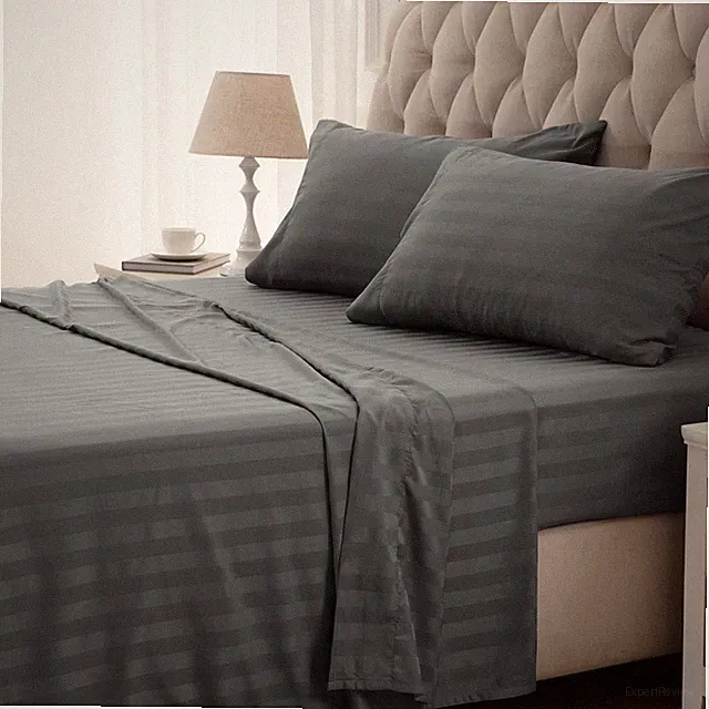 SLEEP ZONE Striped Cooling Queen Sheets Set - Fitted Flat Sheet & Pillowcase...