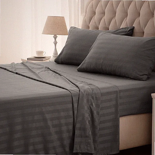SLEEP ZONE Striped Cooling Queen Sheets Set - Fitted Flat Sheet & Pillowcase Set