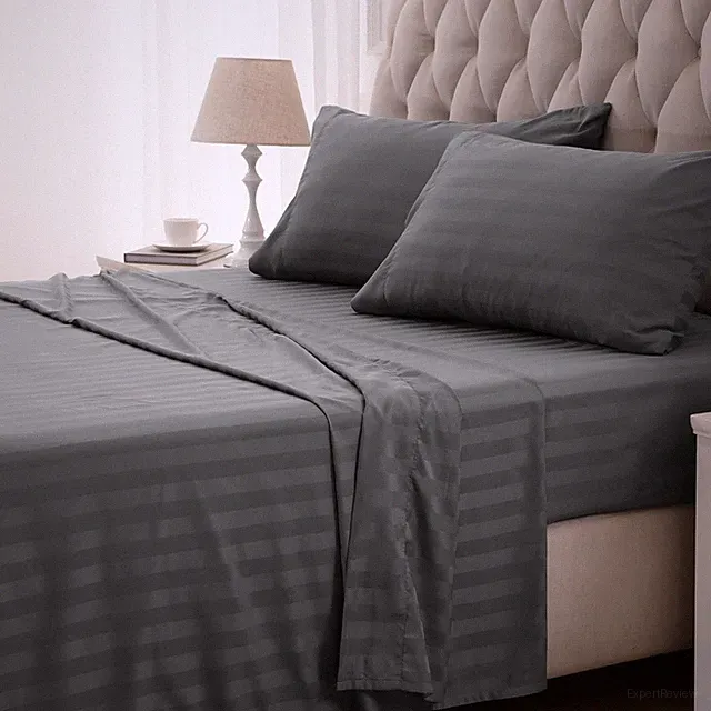 SLEEP ZONE Striped Cooling Sheets Set King Size - Fitted King, Stripe - Grey