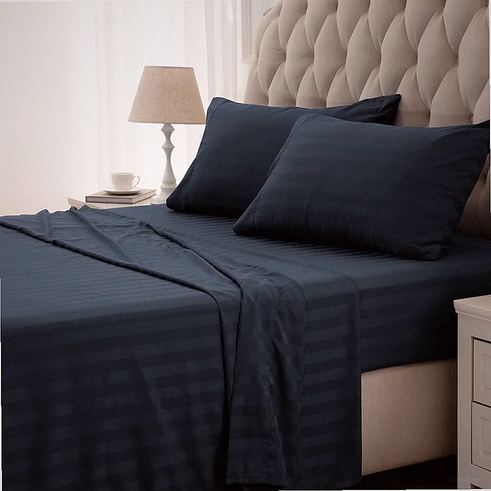 SLEEP ZONE Striped Cooling Sheets Set King Size - Fitted King, Stripe - Navy