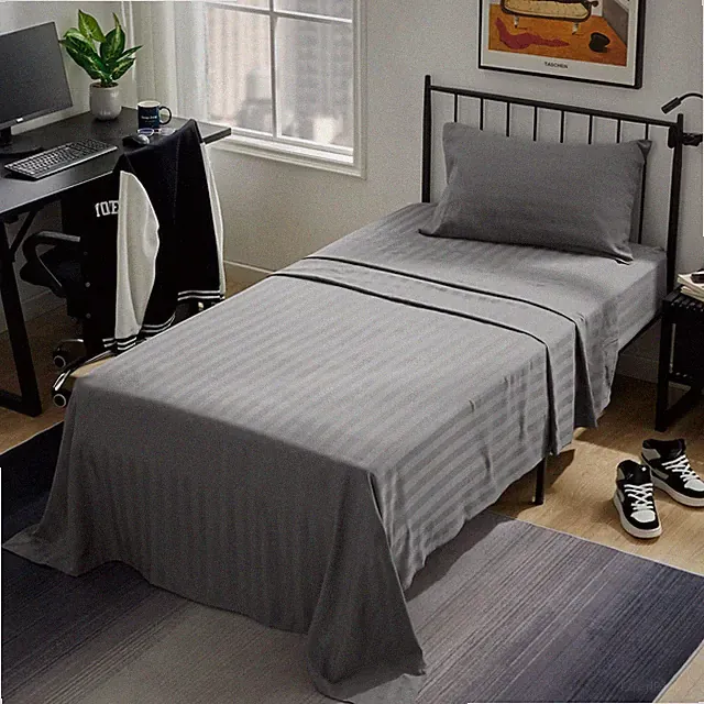 SLEEP ZONE Striped Cooling Twin Sheets Set - Kids Fitted Flat Sheet & Pillow