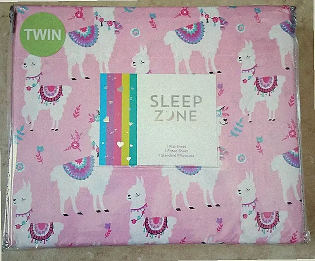 Sleep Zone TWIN Sheet Set Kids 3pc Girls Pink Llamas Floral NEW