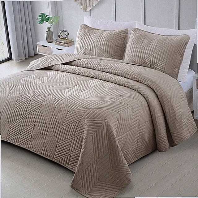 Ultrasonic Full Queen Quilt Bedding Set, Lightweight Taupe Bedspreads Soft Moder