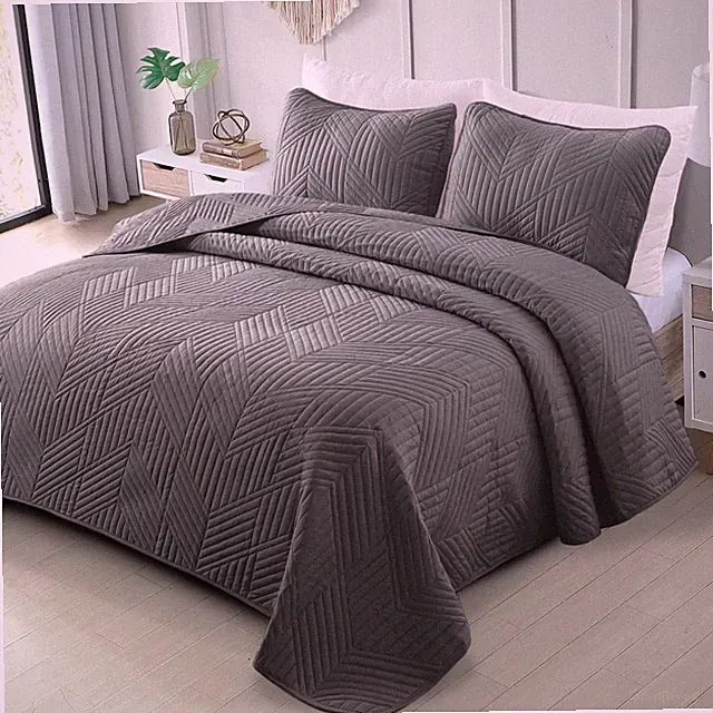 Ultrasonic King Quilt Bedding Set, Lightweight Grey Bedspreads Soft Modern Ge...