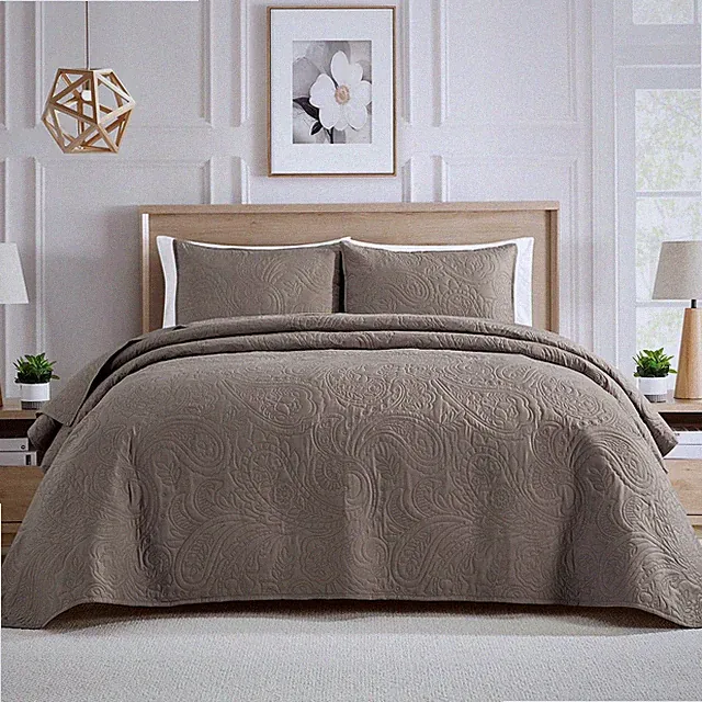 Ultrasonic Quilt Set Bedspreads 3-Piece Bedding Set Pre-Washed Microfiber Ult...